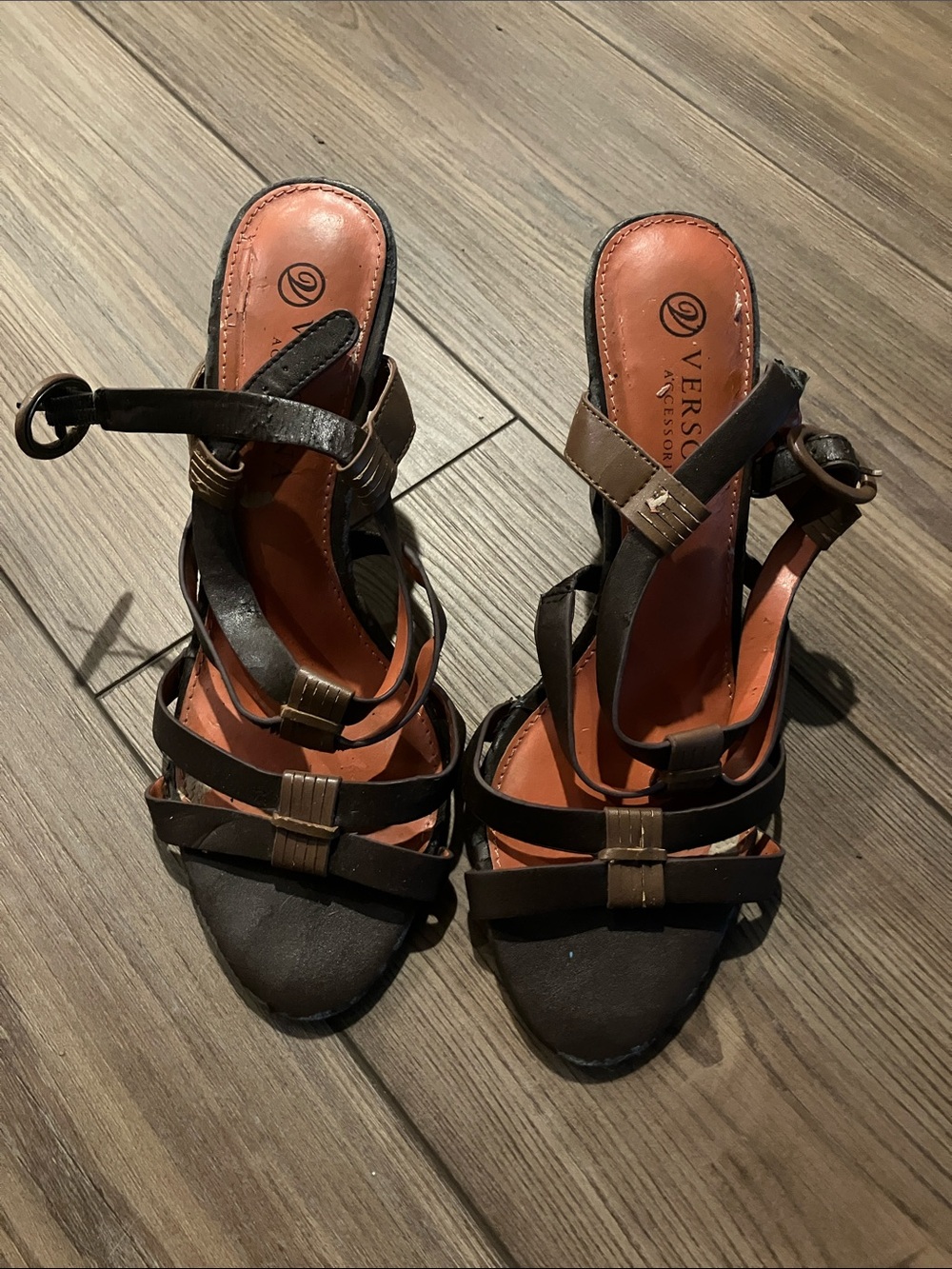 Versona Black and Brown Strappy Heeled Sandals